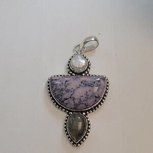 Necklace Pendants Dendritic Opal Moonstone Labradorite Handmade Jewelry Silver